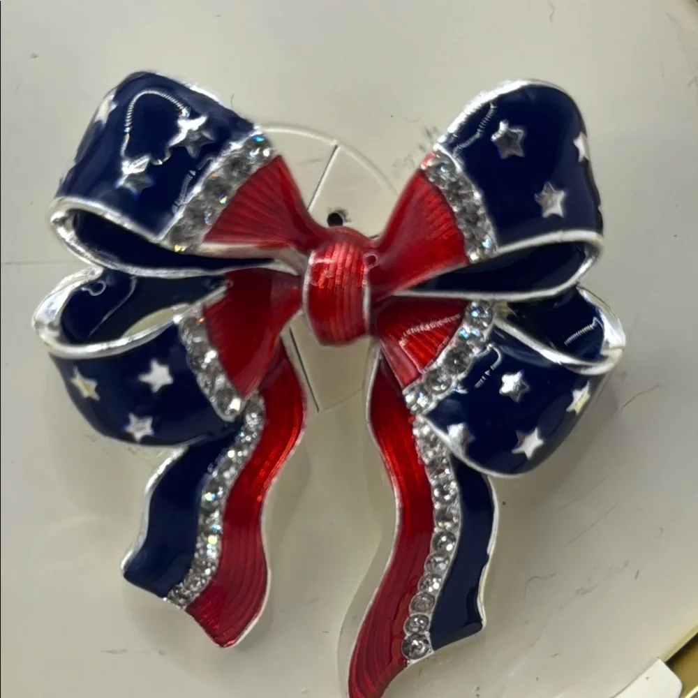 Napier Red and Blue Star Bow Brooch